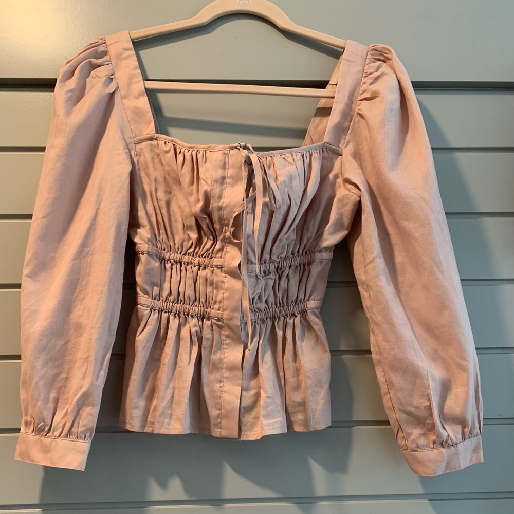 JCrew Cinched-waist top in herringbone cotton Sz 00